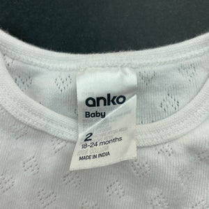 Girls Anko, white pointelle cotton bodysuit / romper, EUC, size 2,  