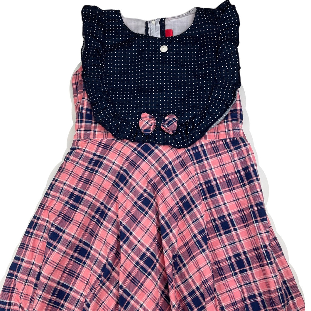 Girls lined, checked party dress, no size, armpit to armpit: 35.5cm, GUC, size 10-12, L: 78cm