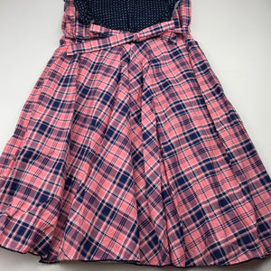 Girls lined, checked party dress, no size, armpit to armpit: 35.5cm, GUC, size 10-12, L: 78cm