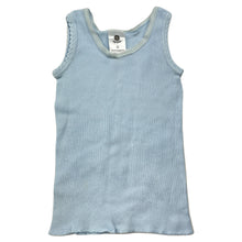 Load image into Gallery viewer, unisex Dymples, blue ribbed cotton singlet top, FUC, size 0,  
