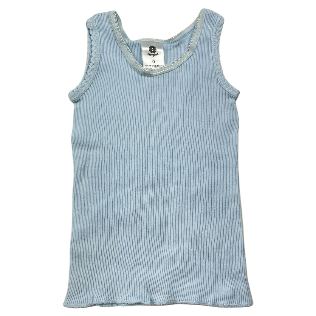 unisex Dymples, blue ribbed cotton singlet top, FUC, size 0,  