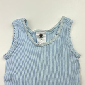 unisex Dymples, blue ribbed cotton singlet top, FUC, size 0,  