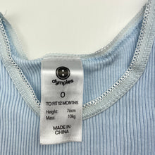 Load image into Gallery viewer, unisex Dymples, blue ribbed cotton singlet top, FUC, size 0,  