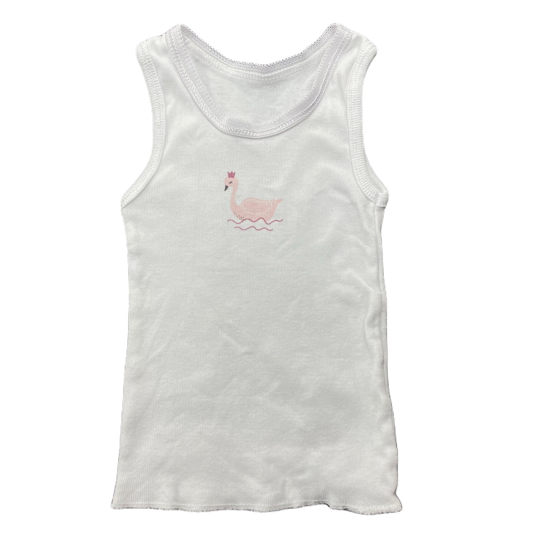 Girls Anko, white cotton singlet top, swan, GUC, size 000,  