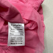 Load image into Gallery viewer, Girls Dymples, lined cotton party dress, GUC, size 000, L: 34cm