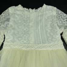 Load image into Gallery viewer, Girls cream, cotton lined tulle &amp; lace party dress, armpit to armpit: 35cm, GUC, size 8-10, L: 70cm