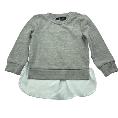 Girls Bardot Junior, spliced grey & white long sleeve top, GUC, size 1,  