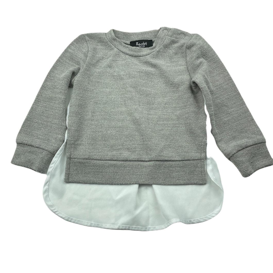 Girls Bardot Junior, spliced grey & white long sleeve top, GUC, size 1,  
