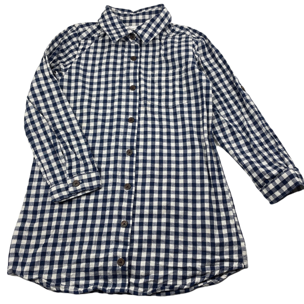 Girls H&T, navy check cotton long shirt, L: 52cm approx, EUC, size 6,  