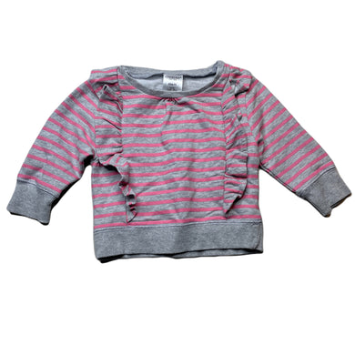 Girls Osh Kosh, pink & grey stripe ruffle top, FUC, size 00,  