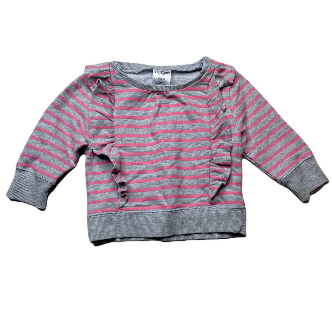 Girls Osh Kosh, pink & grey stripe ruffle top, FUC, size 00,  