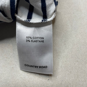 Boys Country Road, navy stripe organic cotton blend romper, EUC, size 000,  