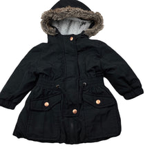 Load image into Gallery viewer, Girls Target, black hooded jacket / coat, L: 36cm, FUC, size 1,  