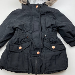 Girls Target, black hooded jacket / coat, L: 36cm, FUC, size 1,  