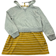 Load image into Gallery viewer, Girls Nula Bug, fleece lined hooded sweater dress, marks left sleeve, FUC, size 7, L: 56cm