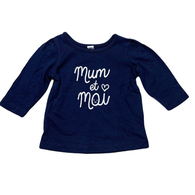 Girls Dymples, navy cotton long sleeve top, EUC, size 000,  