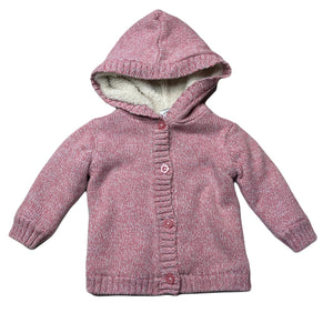 Girls Tiny Little Wonders, fleece lined knitted cotton hooded cardigan, EUC, size 00,  