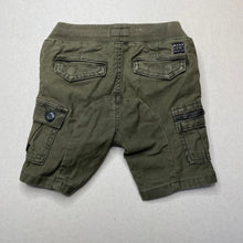 Load image into Gallery viewer, Boys ABCD Industrie, khaki stretch cotton cargo shorts, elasticated, GUC, size 0,  