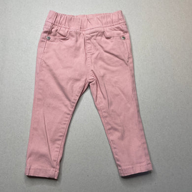Girls 1964 Denim Co, pink stretch cotton pants, elasticated, Inside leg: 25cm, FUC, size 1,  
