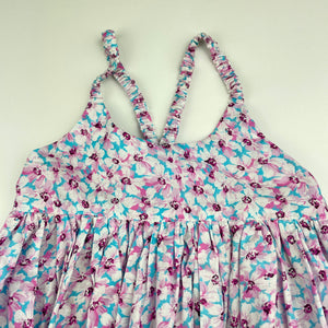 Girls floral, cotton summer dress, GUC, size 1-2, L: 51cm