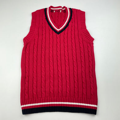 Boys red, knitted cotton vest / sleeveless sweater, armpit to armpit: 30cm, EUC, size 6-7,  