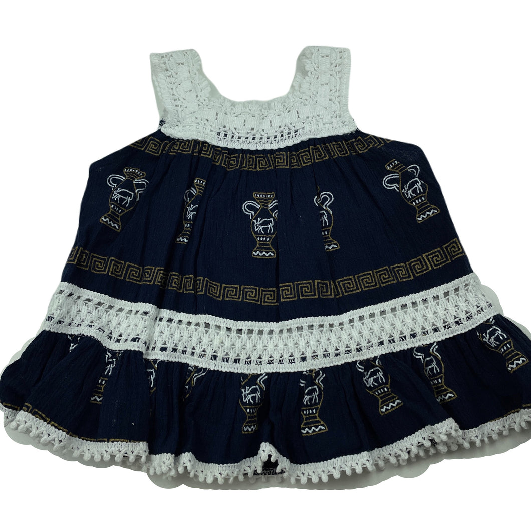 Girls OLYMPIC, navy & white cotton top, L: 38cm, armpit to armpit: 28cm, GUC, size 3-4,  