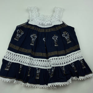 Girls OLYMPIC, navy & white cotton top, L: 38cm, armpit to armpit: 28cm, GUC, size 3-4,  