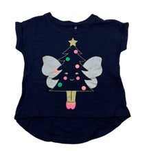 Load image into Gallery viewer, Girls Cotton On, navy cotton Christmas t-shirt / top, GUC, size 1,  