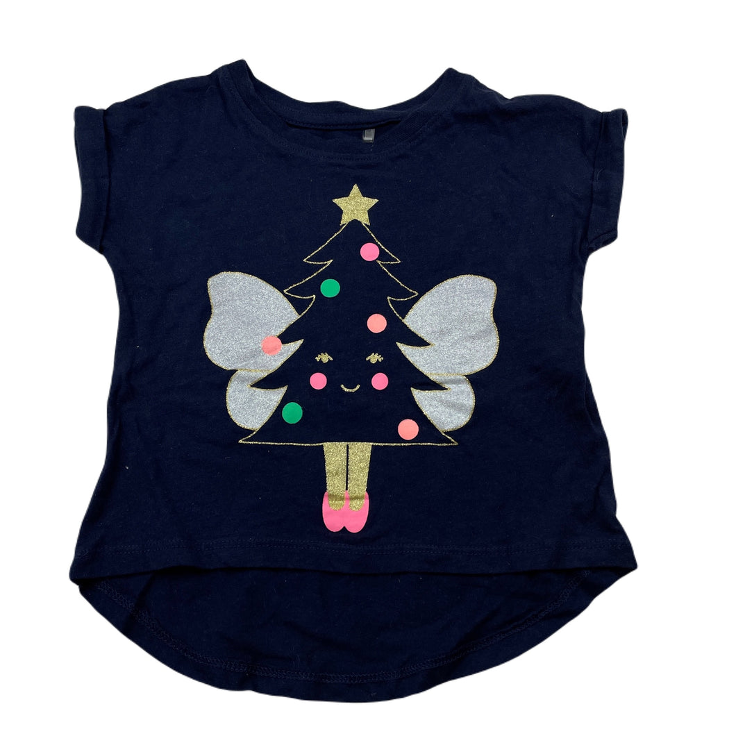 Girls Cotton On, navy cotton Christmas t-shirt / top, GUC, size 1,  