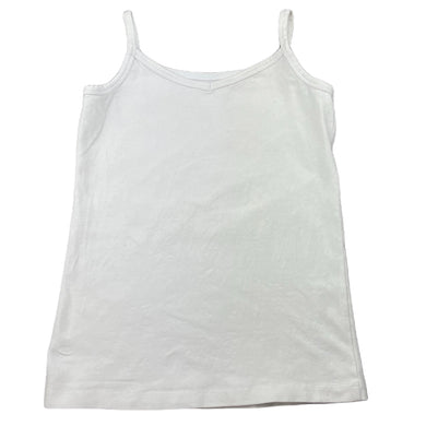 Girls white, stretchy singlet top, no size, armpit to armpit: 29cm, FUC, size 5-6,  