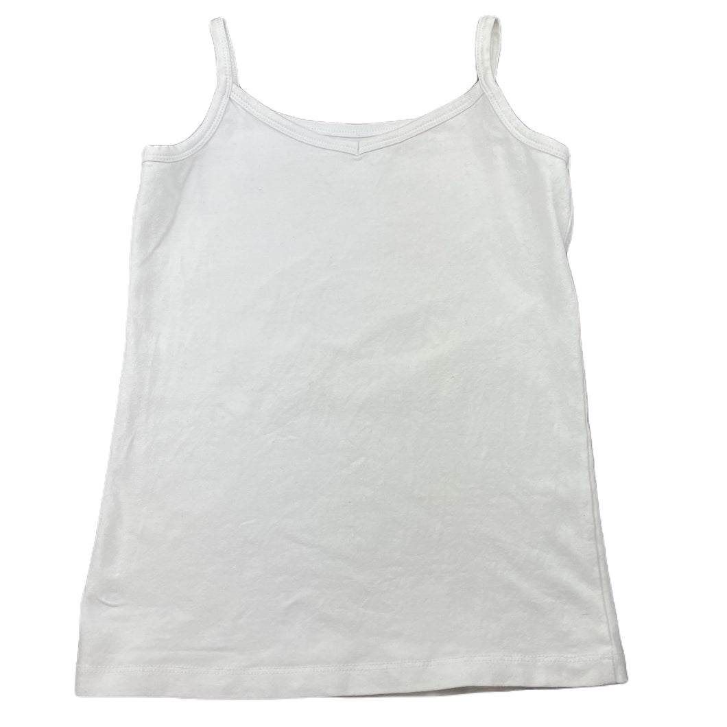 Girls white, stretchy singlet top, no size, armpit to armpit: 29cm, FUC, size 5-6,  