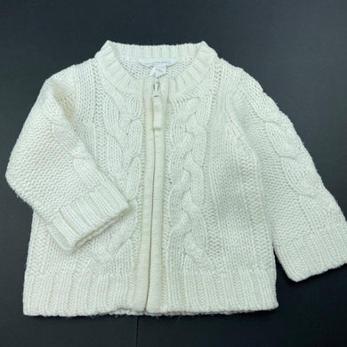 unisex Pumpkin Patch, cream knitted zip up sweater, GUC, size 00,  