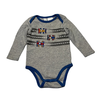 Boys Dymples, soft cotton bodysuit / romper, racing cars, FUC, size 00,  