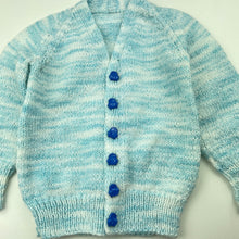Load image into Gallery viewer, Boys handmade, knitted cardigan / sweater, cars, armpit to armpit: 25.5cm, armpit to cuff: 22cm, FUC, size 1,  
