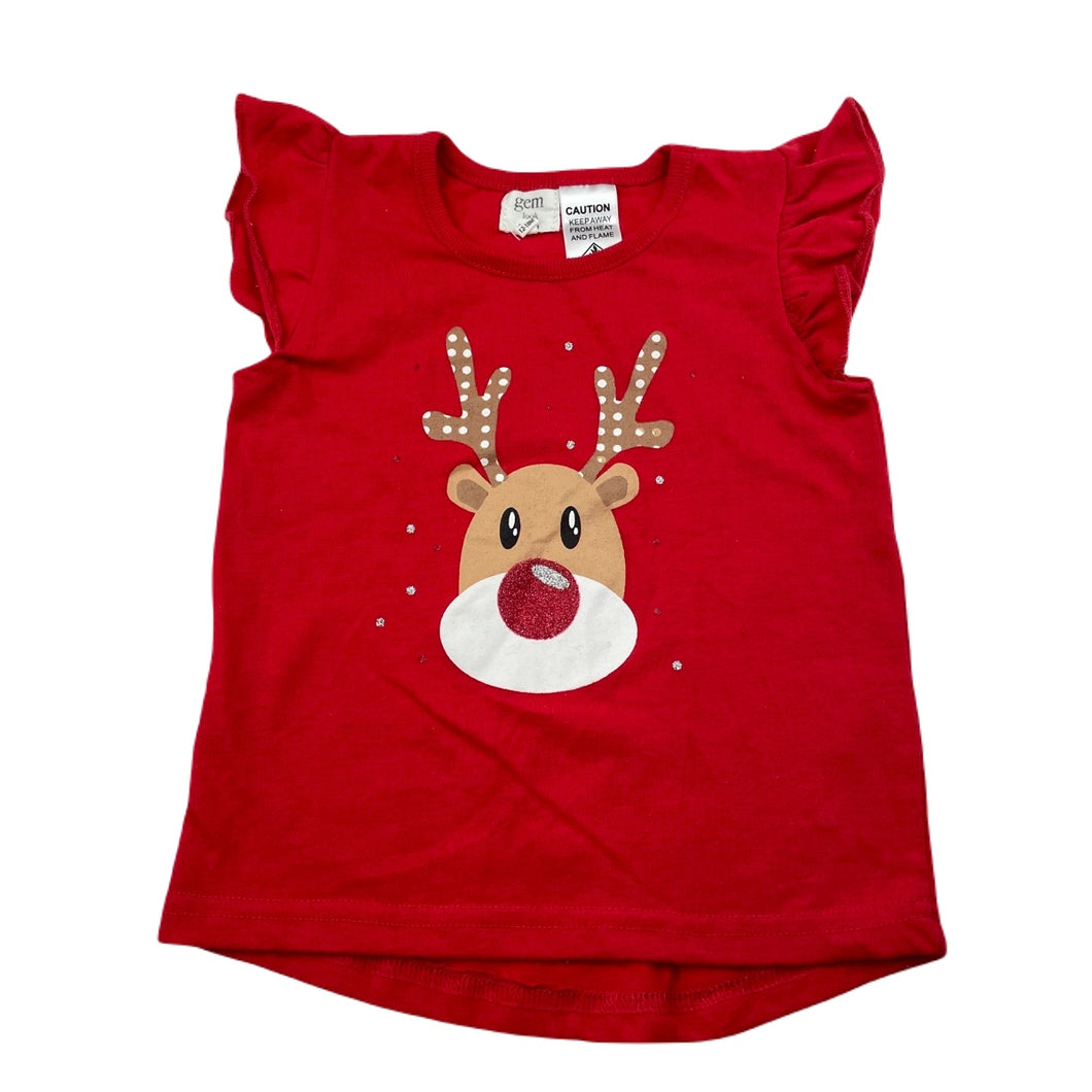 Girls Gem Look, red Christmas top, GUC, size 1,  