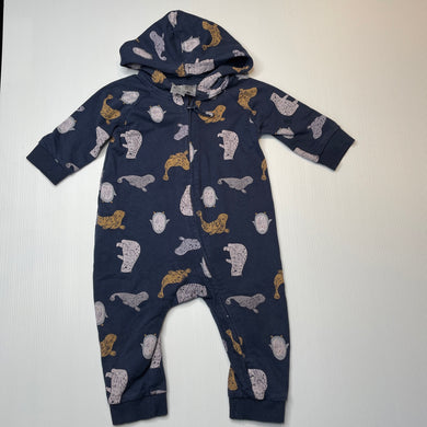 Boys Anko, navy hooded zip up romper, pilling, FUC, size 0,  