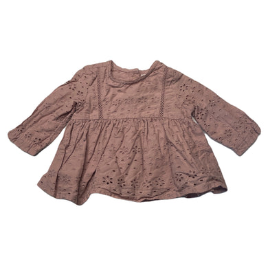 Girls Anko, lined broderie cotton long sleeve top, GUC, size 00,  