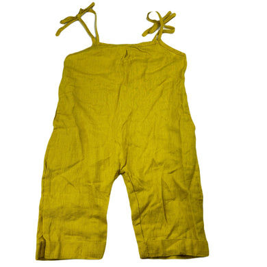 Girls JUNIOR, yellow linen summer overalls, Inside leg: 15cm, GUC, size 5-6,  