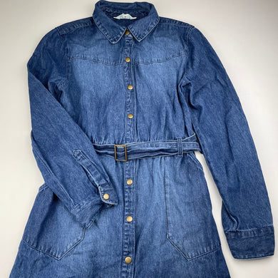 Girls Tilii, blue denim shirt dress, EUC, size 14, L: 73cm