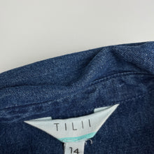 Load image into Gallery viewer, Girls Tilii, blue denim shirt dress, EUC, size 14, L: 73cm