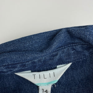 Girls Tilii, blue denim shirt dress, EUC, size 14, L: 73cm