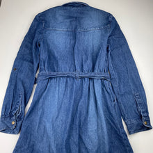 Load image into Gallery viewer, Girls Tilii, blue denim shirt dress, EUC, size 14, L: 73cm