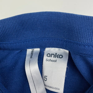 unisex Anko, blue school polo shirt top, FUC, size 5,  