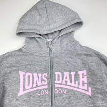 Load image into Gallery viewer, Girls Lonsdale, fleece lined zip hoodie sweater, GUC, size 9,  