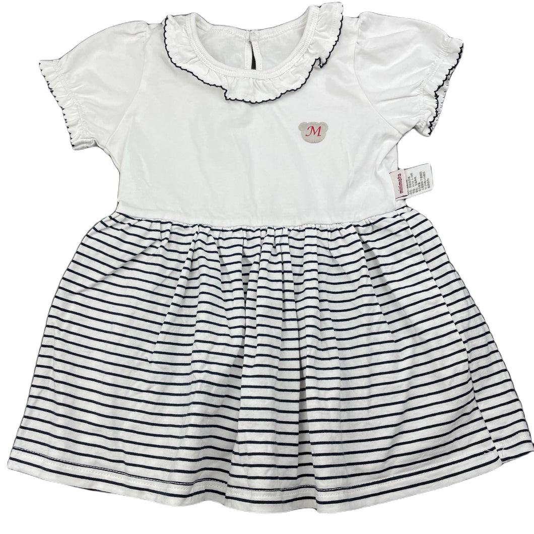 Girls minimoto, navy & white casual dress, EUC, size 0-1, L: 38cm