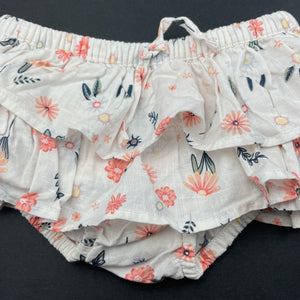 Girls Anko, floral cotton ruffle bloomers / nappy cover, EUC, size 00,  