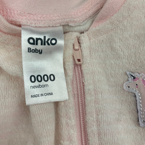 Girls Anko, pink terry zip coverall / romper, unicorn, GUC, size 0000,  