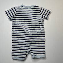 Load image into Gallery viewer, Boys Sprout, striped stretchy zip romper, dinosaur, EUC, size 1,  