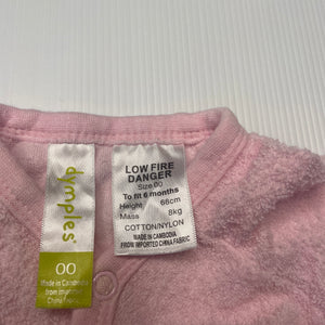 Girls Dymples, pink terry coverall / romper, FUC, size 00,  