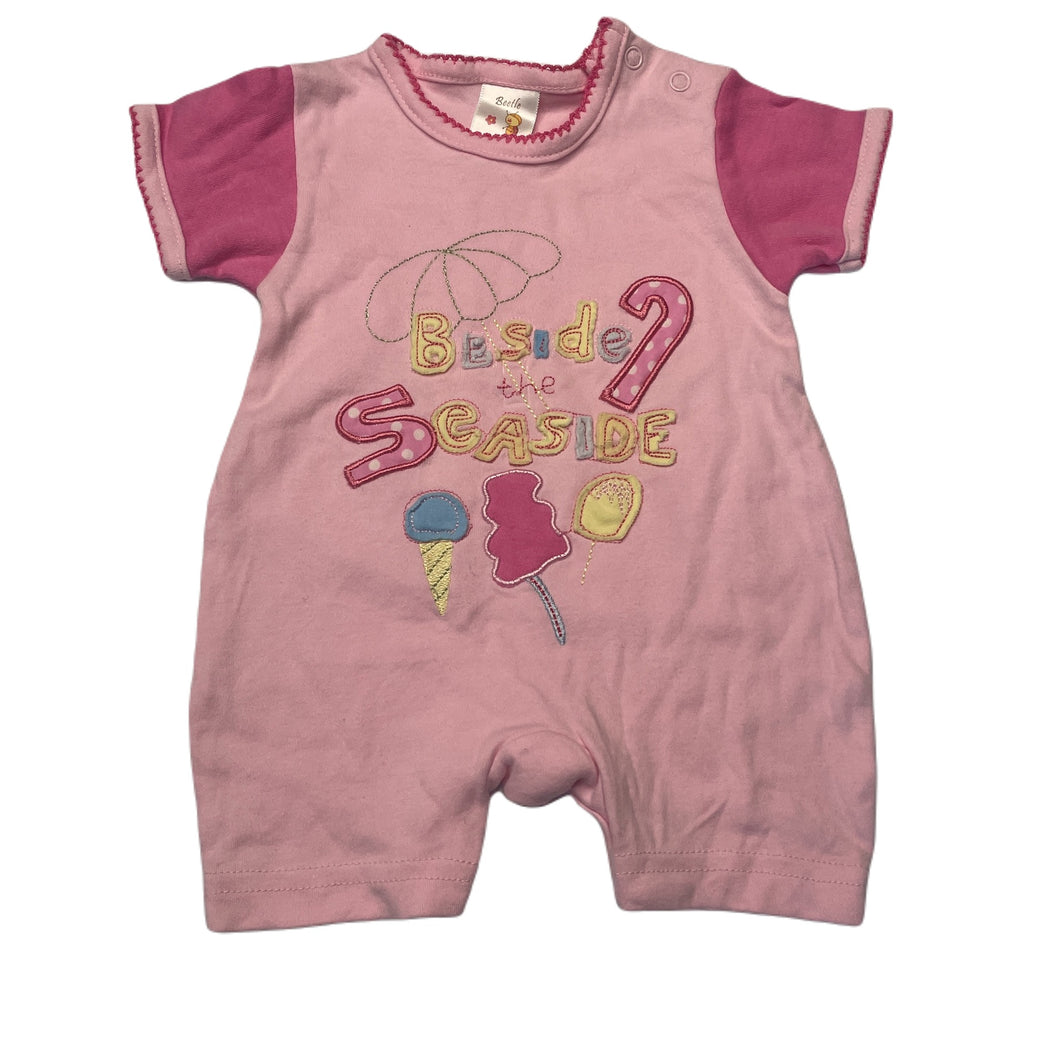 Girls Beetle Kids, embroidered pink cotton romper, EUC, size 000,  